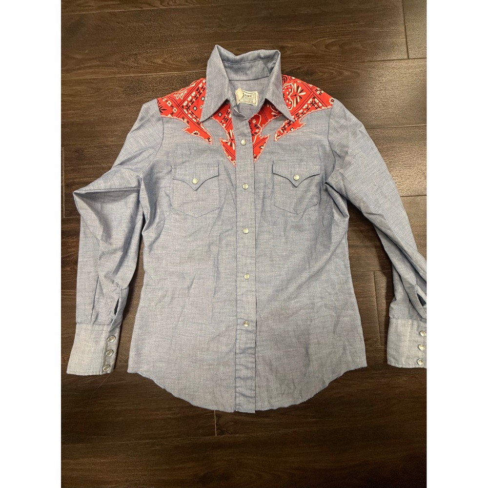 Vintage H Bar C Ranchwear Western Pearl Snap Shirt Bandana Yoke Small